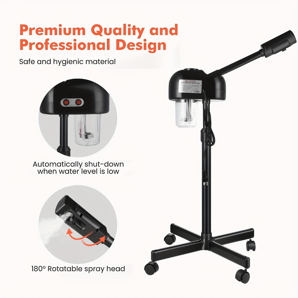 Standing Facial Steamer with Five-Wheel Rolling Base, Black or White Head and Adjustable 26.8–36.4-Inch Height