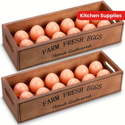 Farmhouse Wooden Egg Holder Rack 2pcs – 24 Egg Storage Display with Handle for Kitchen, Farm, Easter