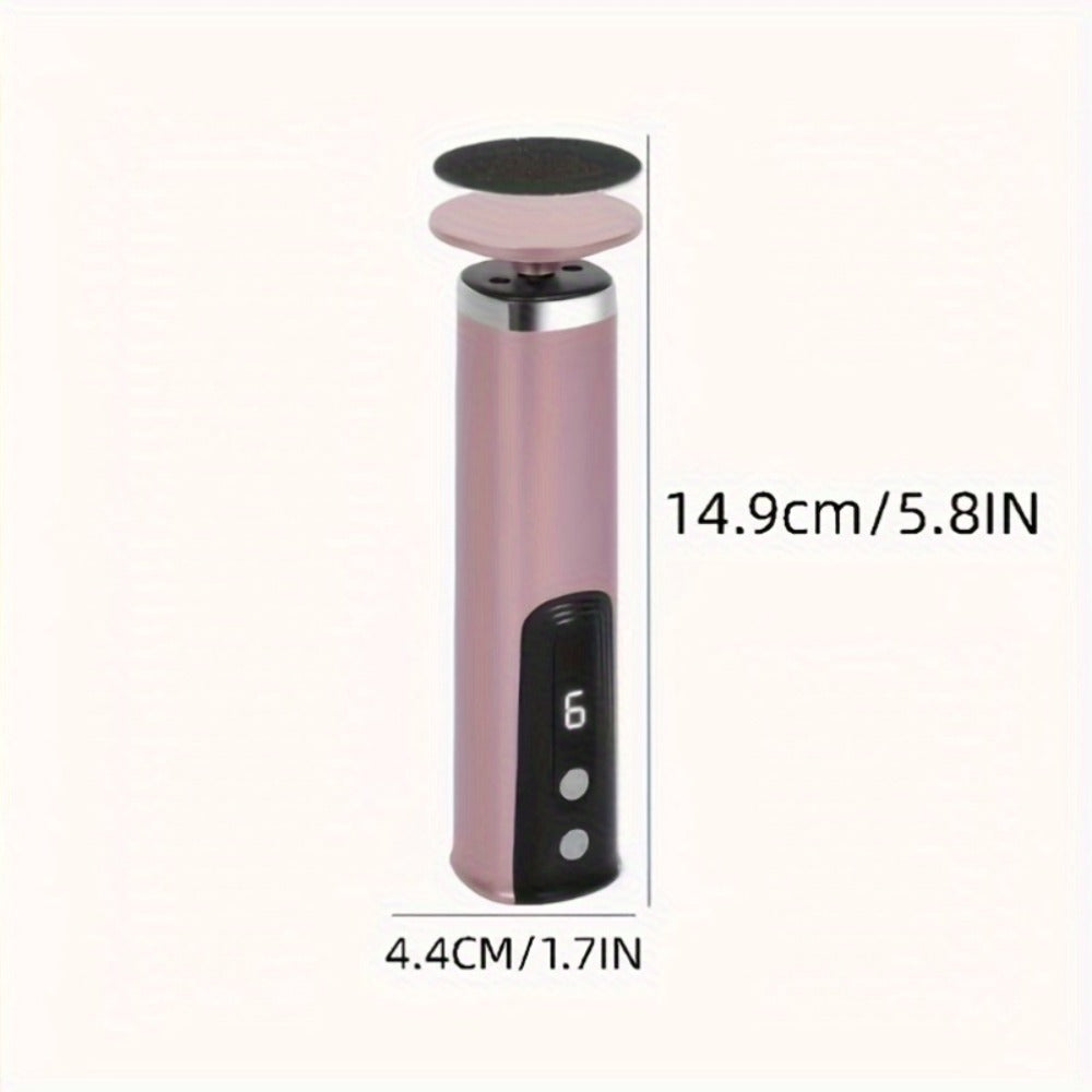 Rechargeable Electric Foot File and Callus Remover with Two Heads and Ten Sandpaper Pads in Pink