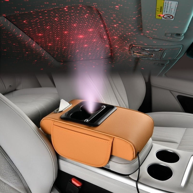 Car Armrest Box Cover Starry Sky Memory Foam Center Console Pad with Type-C USB Charging Port & Storage Pockets