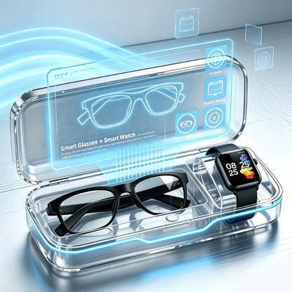 Smart Glasses and Full-Touch Smartwatch Bundle with Multi-Language Photo Translation, Calls and Music