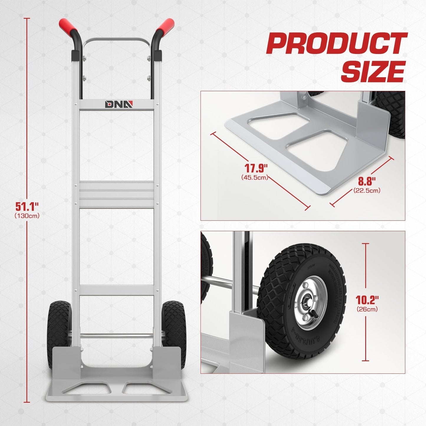 Upright Aluminum Hand Truck with Folding Toe Plate, 10-Inch Pneumatic Tires and 550 lb Load Label
