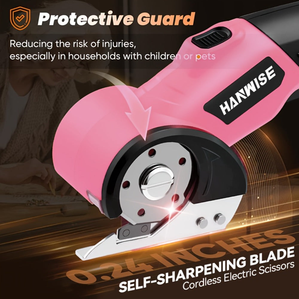 Electric Scissors Cordless 4.2V Rotary Cutter with 2000mAh Battery, 10000 RPM, Safety Lock, LED Light