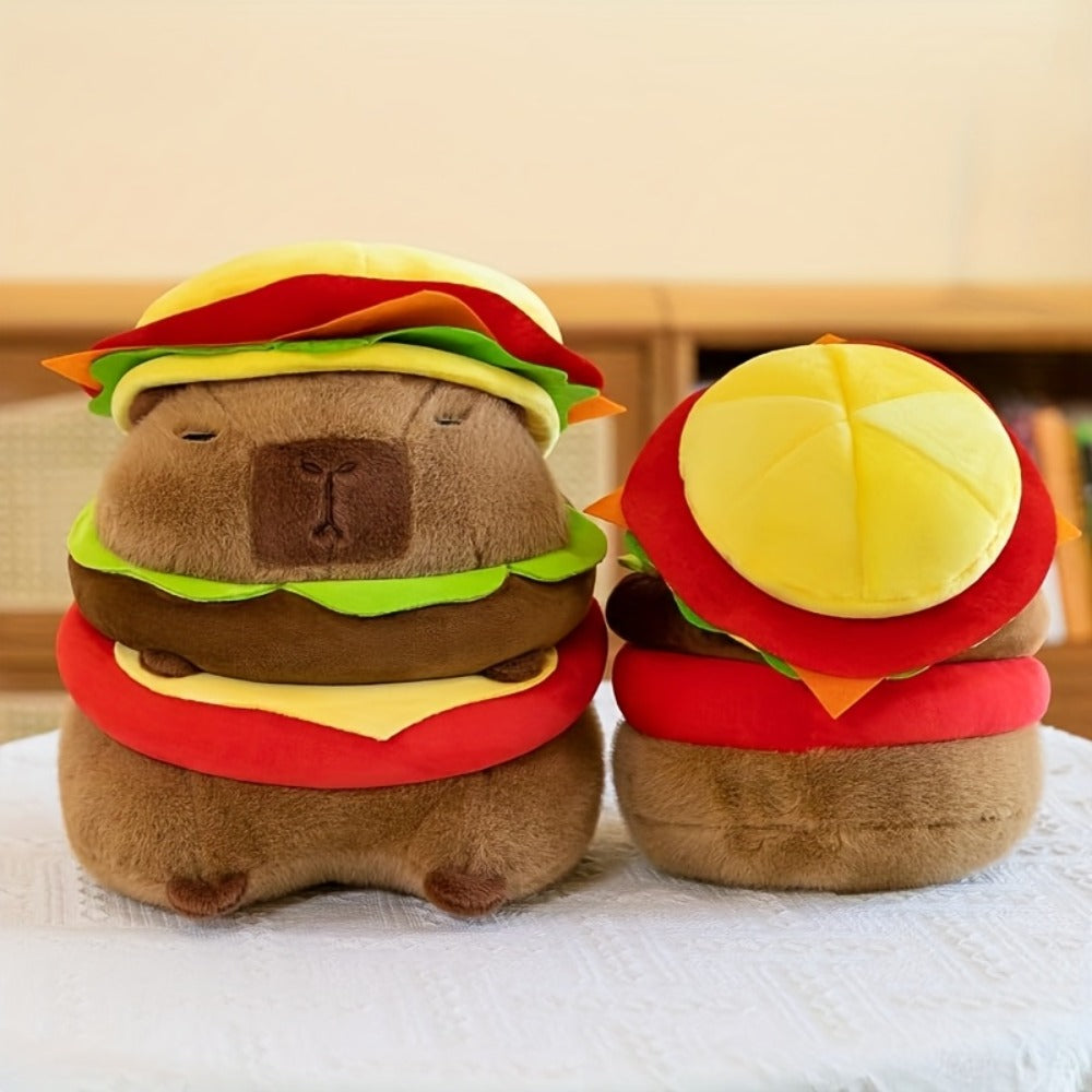Capybara Plush Stuffed Animal Hamburger Burger Hat Funny Kawaii Plush Toy with the Listed Color, Size or Set Options for Everyday Use