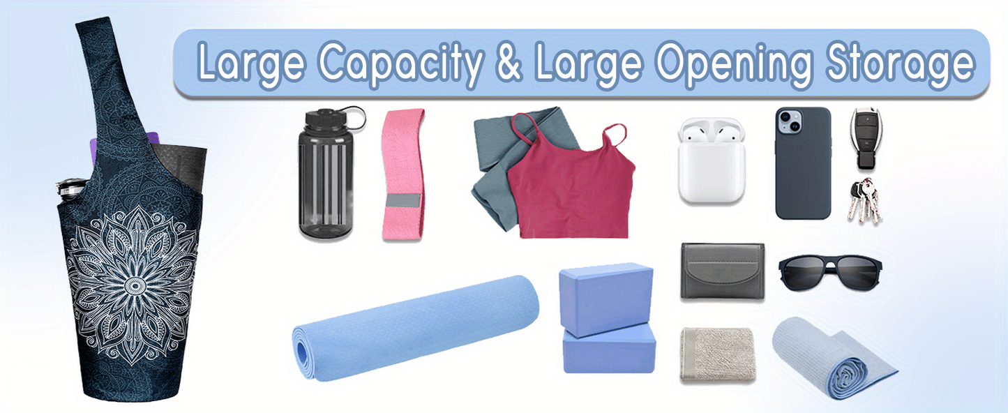 Yoga Mat Tote Bag 37”×15.5” – Large Shoulder Carrier with Dual Pockets for Yoga Mat, Block, Strap & Accessories, Fits Most Mat Sizes