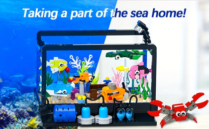 Ocean Fish Tank Building Blocks Set 501 Pcs LC8059 – LED Light Aquarium Model Whale Shark Sea Turtle Marine Life Desktop Decoration Night