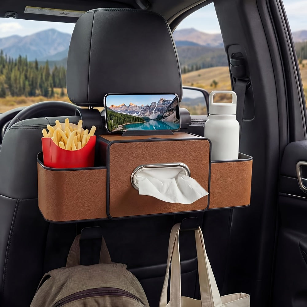 Car Backseat Organizer 8-in-1 – 2-Pack Multi-Function Hanging Storage with Cup Holders & Napkin Drawer, Large Capacity Back Seat Organizer