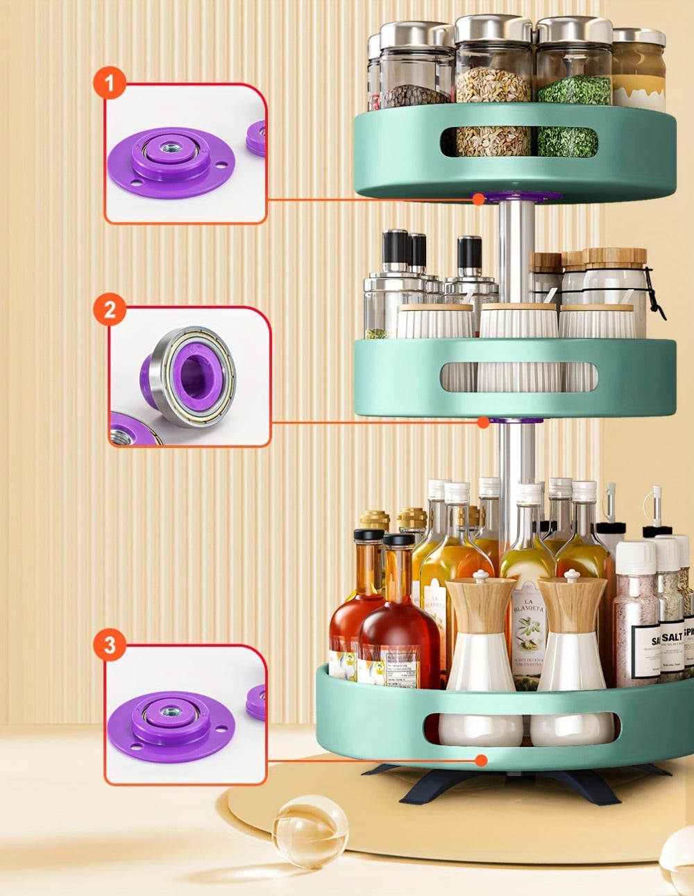 Rotating Spice Rack Double Layer Stainless Steel Countertop Corner Seasoning Storage for Laundry Rooms, Closets and Home Organization