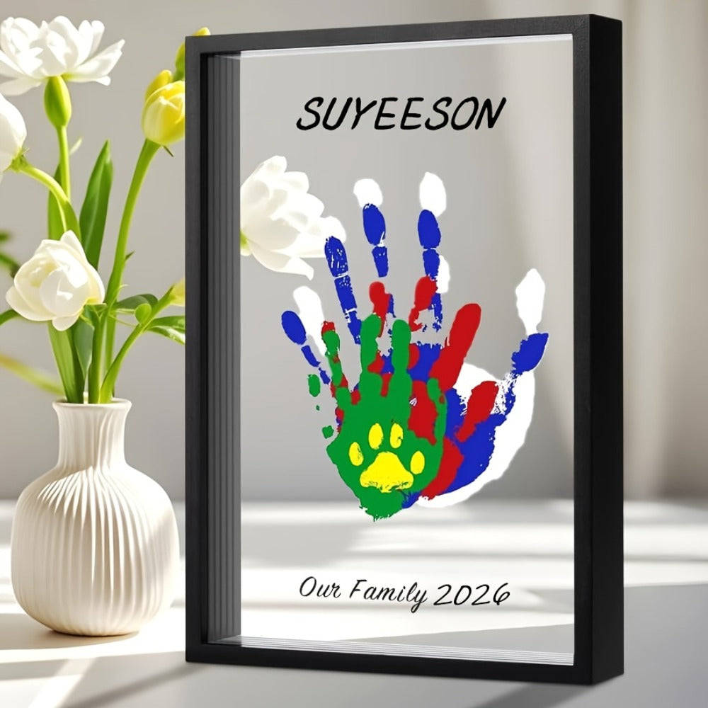 Handprint Kit for Family - DIY Wooden Keepsake Frame with Paint, Baby Hand & Footprint Craft Set