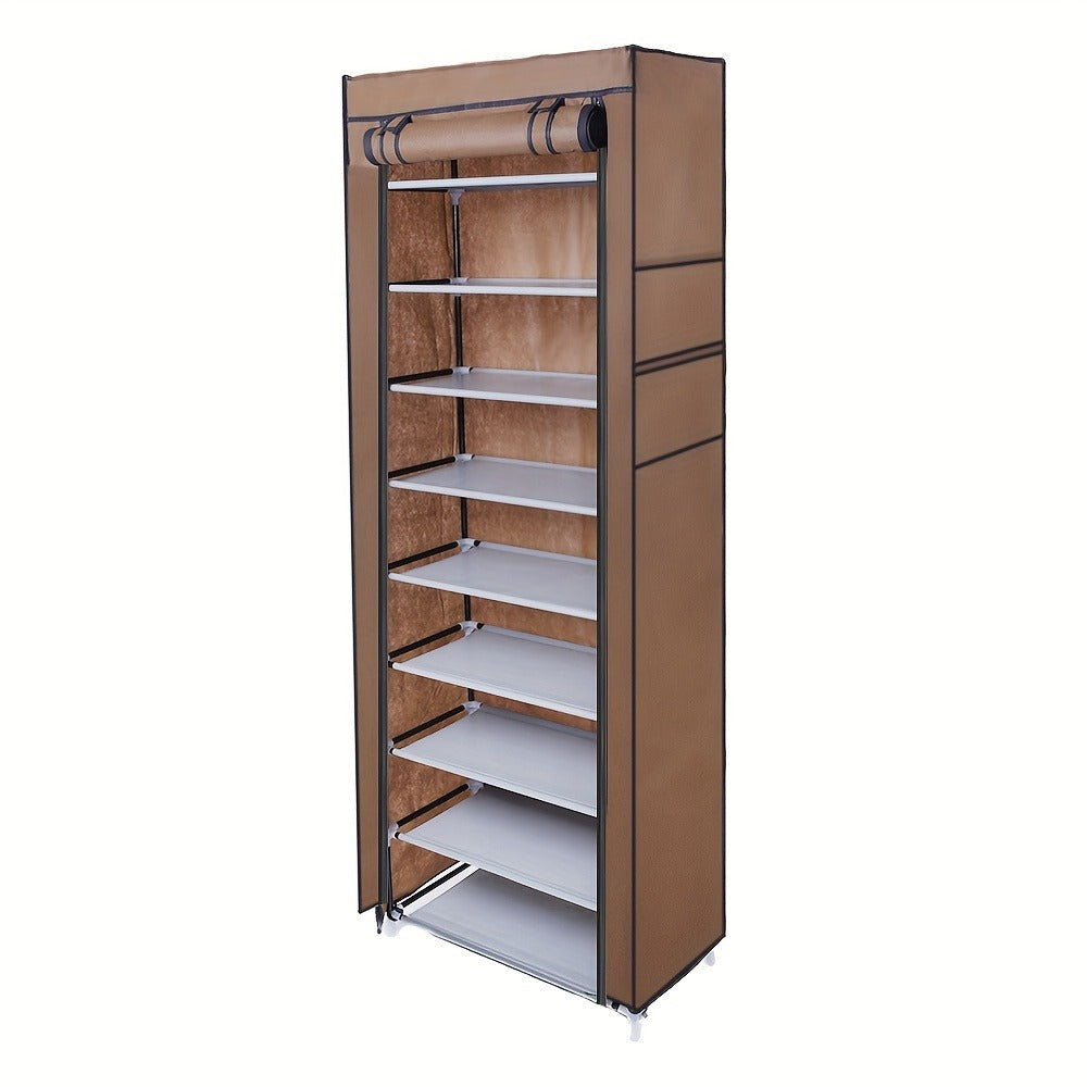 Covered Ten-Layer Shoe Organizer with Nine Cubbies in Grey or Burgundy Fabric Checkout Colors