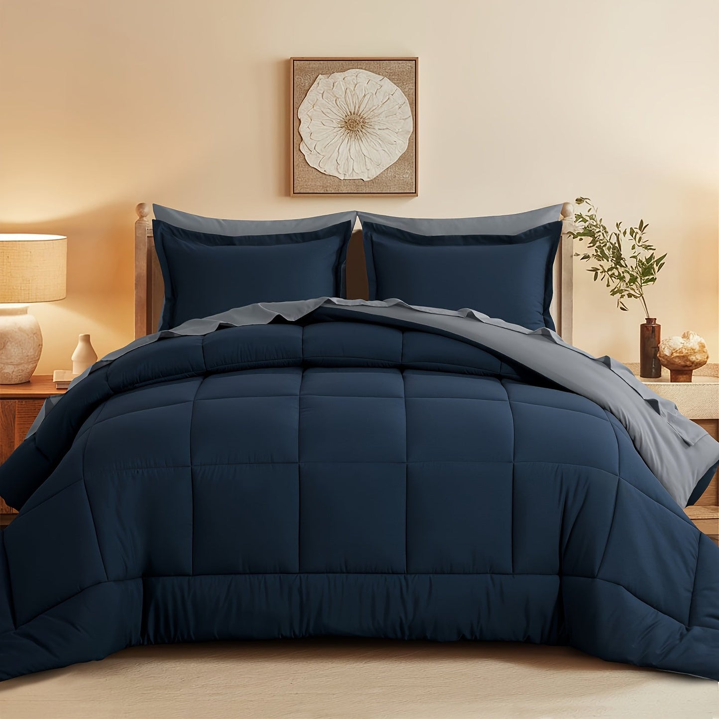 7 Piece Comforter Set Luxury Soft Fluffy Bedding All Season Bed in a Bag with Comforter Fitted Sheet Flat Sheet Pillowcases Hypoallergenic