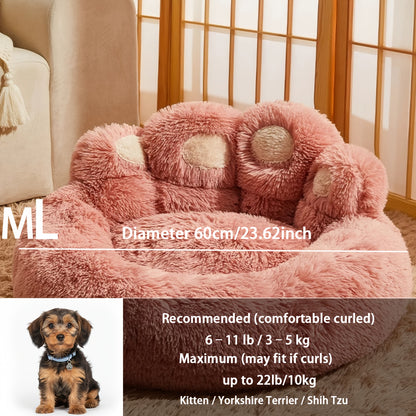Plush Dog Bed Bear Paw Design – Thickened Soft Warm Pet Cushion Bed for Dogs & Cats, Non-Slip Bottom, Extra Large Cat Bed