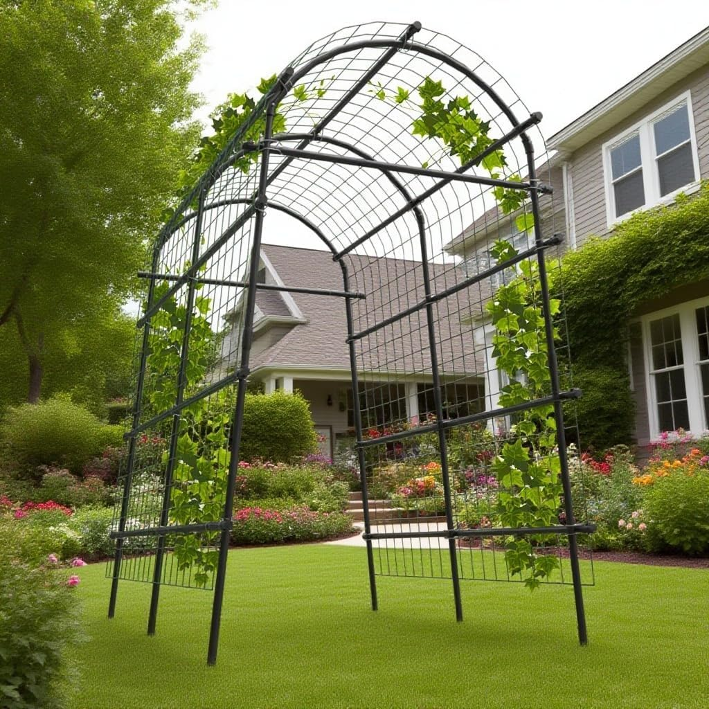 Steel Garden Trellis Arch 7ft PE-Coated Climbing Plants Vegetables