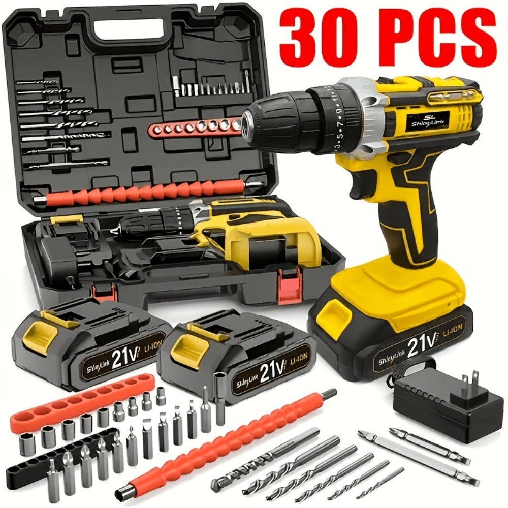 21V Cordless Drill Set Electric Drill Driver Kit with Lithium Battery Screwdriver Bits Hand for Entryways, Bedrooms and Living Spaces