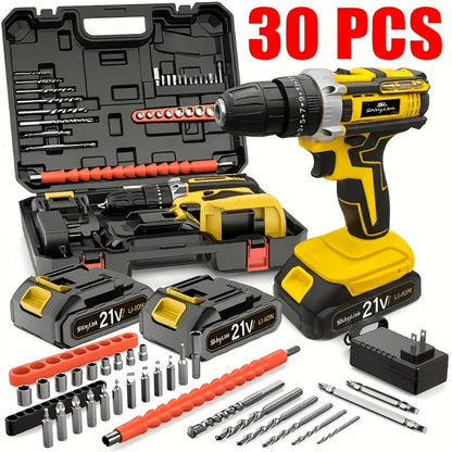 21V Cordless Drill Set Electric Drill Driver Kit with Lithium Battery Screwdriver Bits Hand for Entryways, Bedrooms and Living Spaces