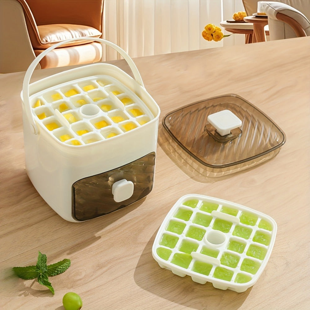 Ice Cube Tray with Lid 48 Compartment Stackable Double Layer Food Grade Plastic Ice Mold for Home Cooking, Dining and Outdoor Meals