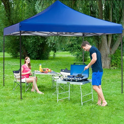 Open-Sided 10x10ft Pop-Up Canopy Tent with Peaked Fabric Top, Carry Bag and Blue or Red Finish
