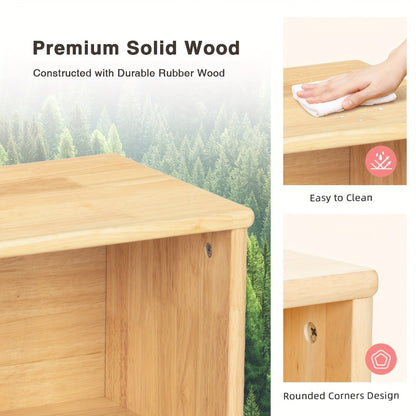 Rubber Wood 5-Compartment Bookshelf 35.4", 2-Tier Wooden Storage Cabinet for Classroom, Playroom & Preschool