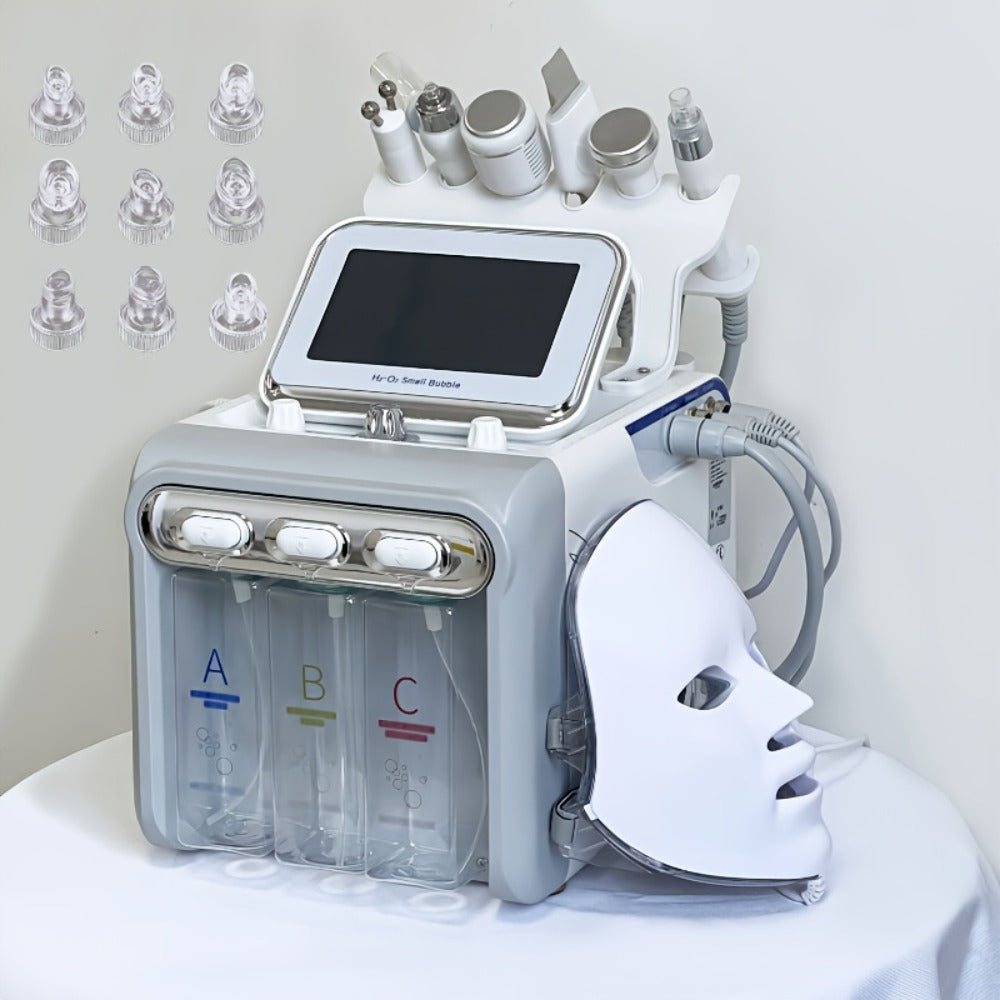Hydrogen Oxygen Microbubble Facial Machine 6-in-1 / 7-in-1, Dual Pump Deep Cleansing Skin Rejuvenation Beauty Device for Home Spa Use