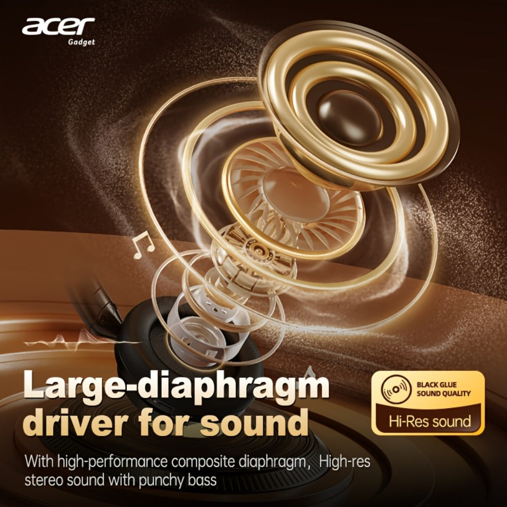Acer OHR560 Over-Ear Headphones with Bluetooth 5.3, 40mm Drivers, ANC and ENC Labels, Foldable Earcups and AUX