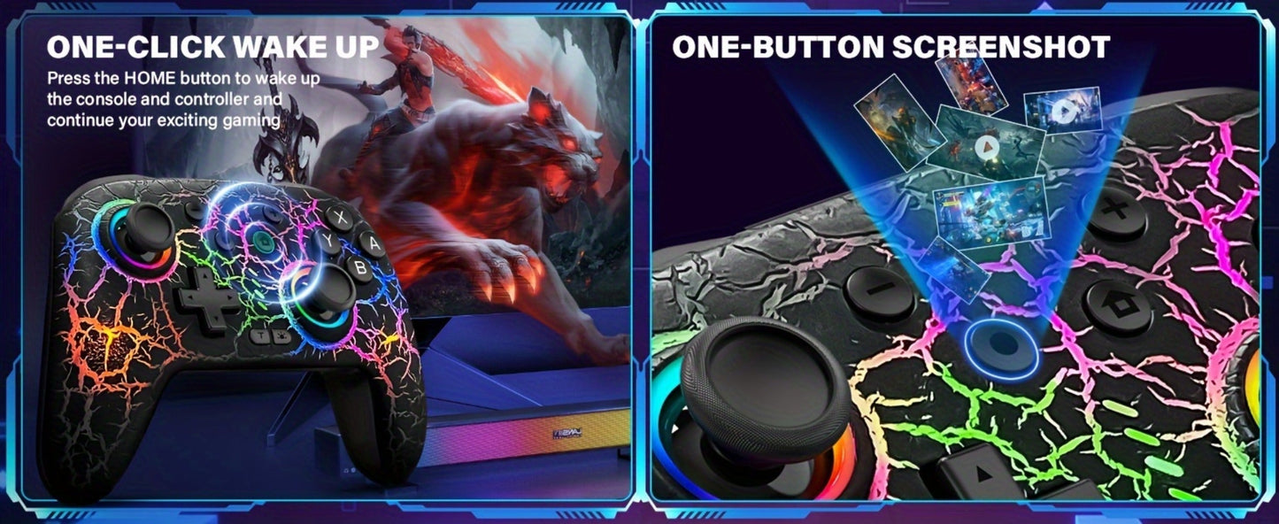 Switch Pro Controller Wireless RGB Rechargeable with 6-Axis Gyro & 10 RGB Lights, Compatible with Nintendo Switch
