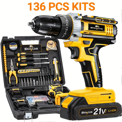 21V Cordless Drill Set Electric Drill Driver Kit with Lithium Battery Screwdriver Bits Hand for Entryways, Bedrooms and Living Spaces