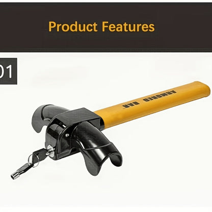 Universal Car Steering Wheel Lock Anti-Theft T-Bar – Heavy-Duty Thick Steel, Cut-Resistant, Computer-Coded Crescent Cylinder