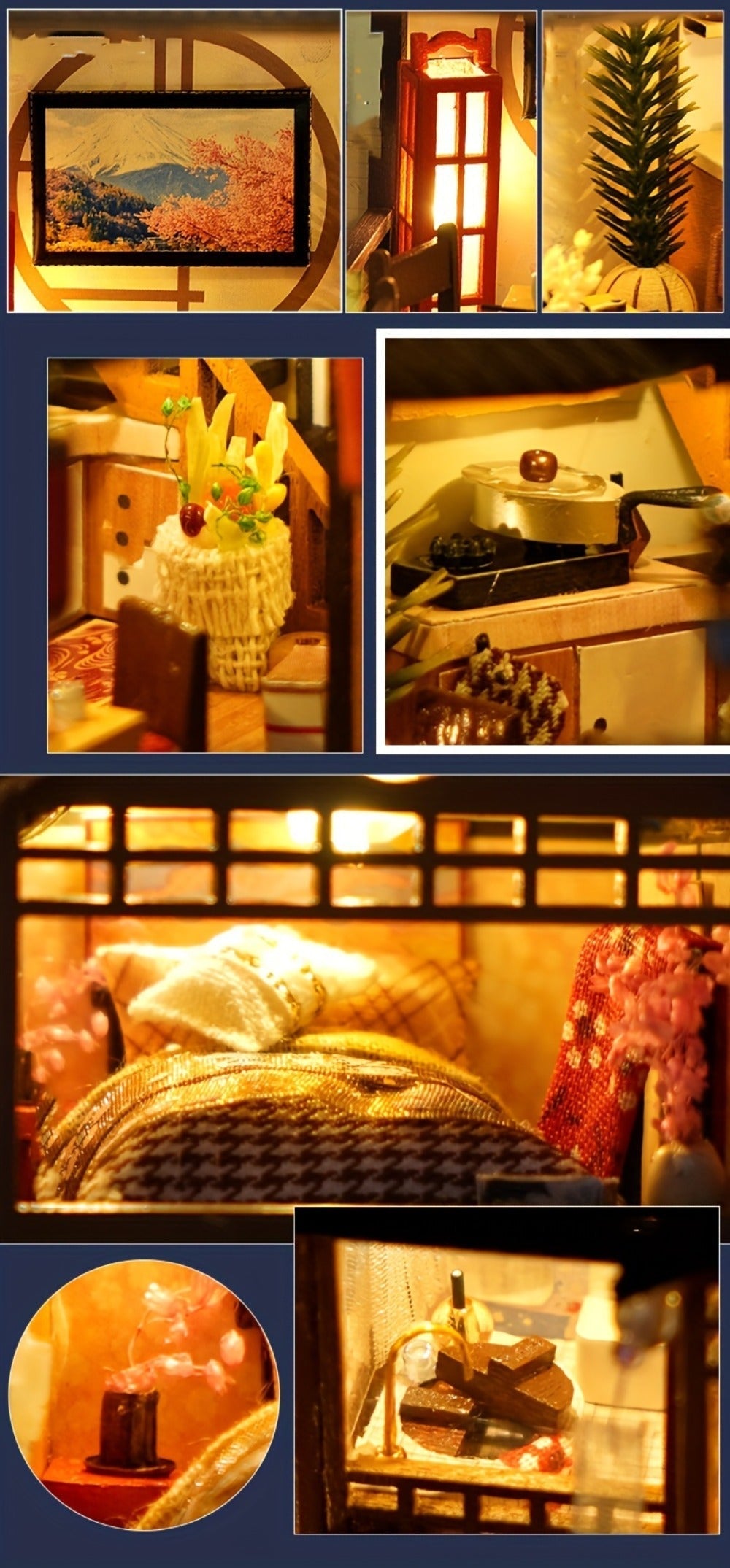 DIY Miniature House Kit, Sakura Garden Villa Wooden Dollhouse with Full Furniture & Accessories, Japanese Cherry Blossom Style
