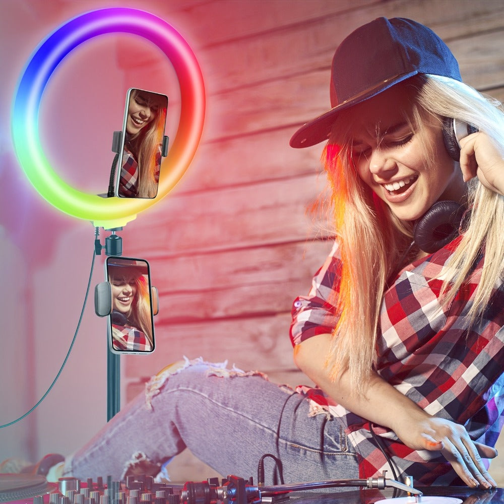 RGB Ring Light 12 Inch Dimmable with 63 Inch Adjustable Tripod USB Powered Phone Stand Gimbal for an Everyday Personal Care Routine
