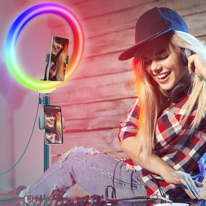 RGB Ring Light 12 Inch Dimmable with 63 Inch Adjustable Tripod USB Powered Phone Stand Gimbal for an Everyday Personal Care Routine