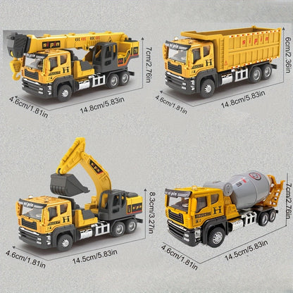 Die-Cast Construction Vehicle Toy Set, Mini Alloy Excavator, Dump Truck, Cement Mixer & Crane Trucks for Toddlers Boys Ages 3+