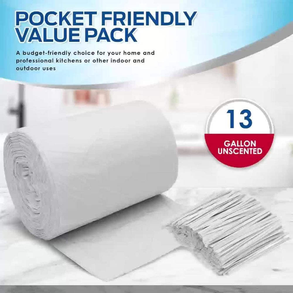 13 Gallon White Roll Garbage Bags Leak Proof Large Capacity Kitchen Trash Bags for Kitchen Living Room Bathroom Waste Bin 26 Count 62 Count