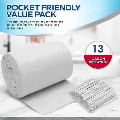 13 Gallon White Roll Garbage Bags Leak Proof Large Capacity Kitchen Trash Bags for Kitchen Living Room Bathroom Waste Bin 26 Count 62 Count