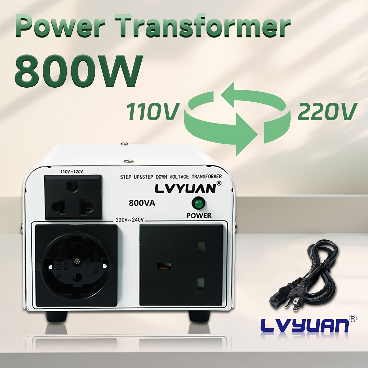 Voltage Converter Transformer 800W Continuous 5000W Peak - Step Up Step Down 110V to 220V, Aluminum Alloy Housing