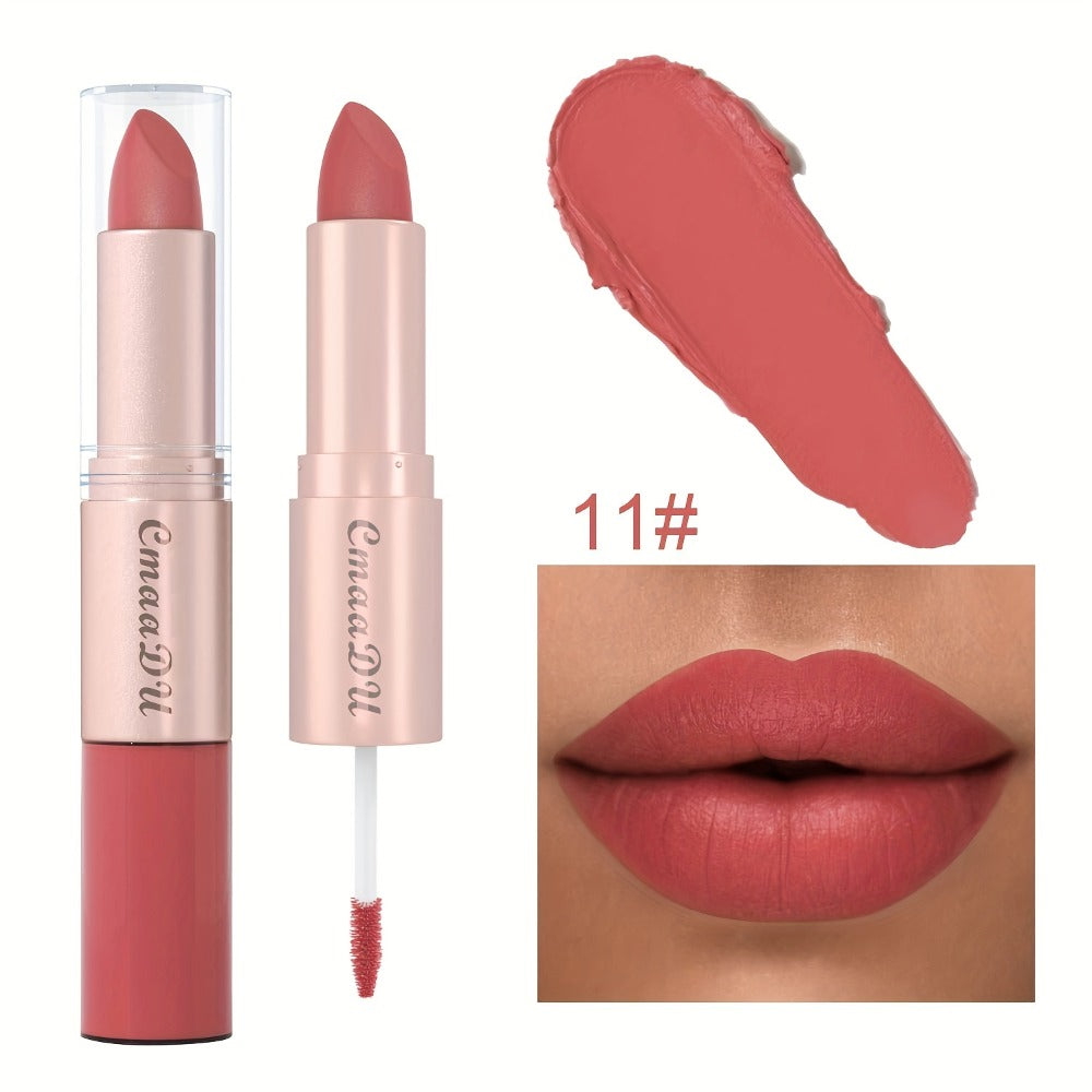 Dual-Ended Matte Lipstick & Lip Gloss Set 4pcs, 2-in-1 Velvety Lip Color, Non-Drying Comfortable Formula