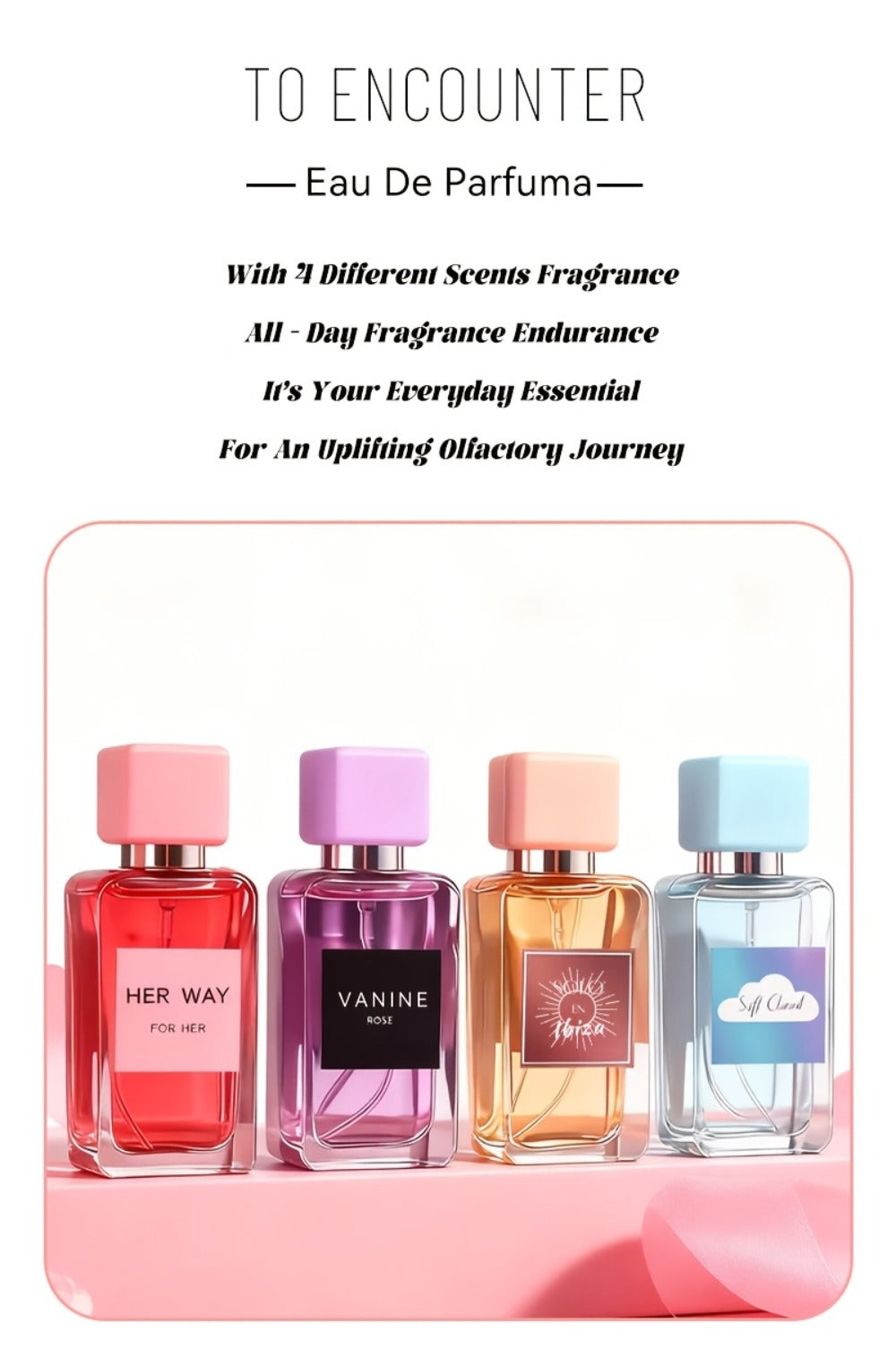 Perfume Gift Set Aroma Allure Four 20ml Eau de Parfum Sprays in Pink Blue Windowed Box for Women