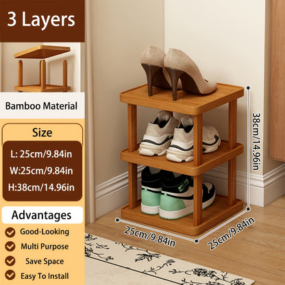 Shoe Rack Bamboo Vertical Organizer with 6-Tier or 9-Tier Brown Wood-Grain Freestanding Options