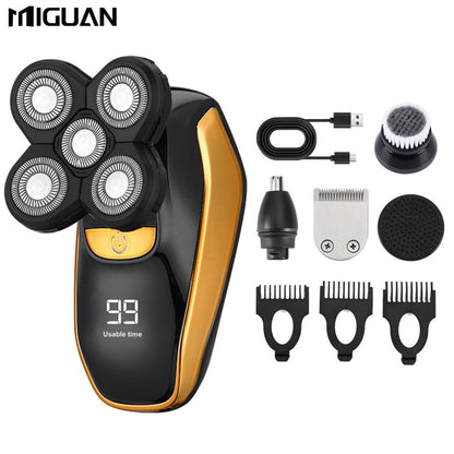 Electric Shaver 5-in-1 Grooming Kit with Nose Trimmer, Hair Clipper, Facial Brush, USB Charging and Display