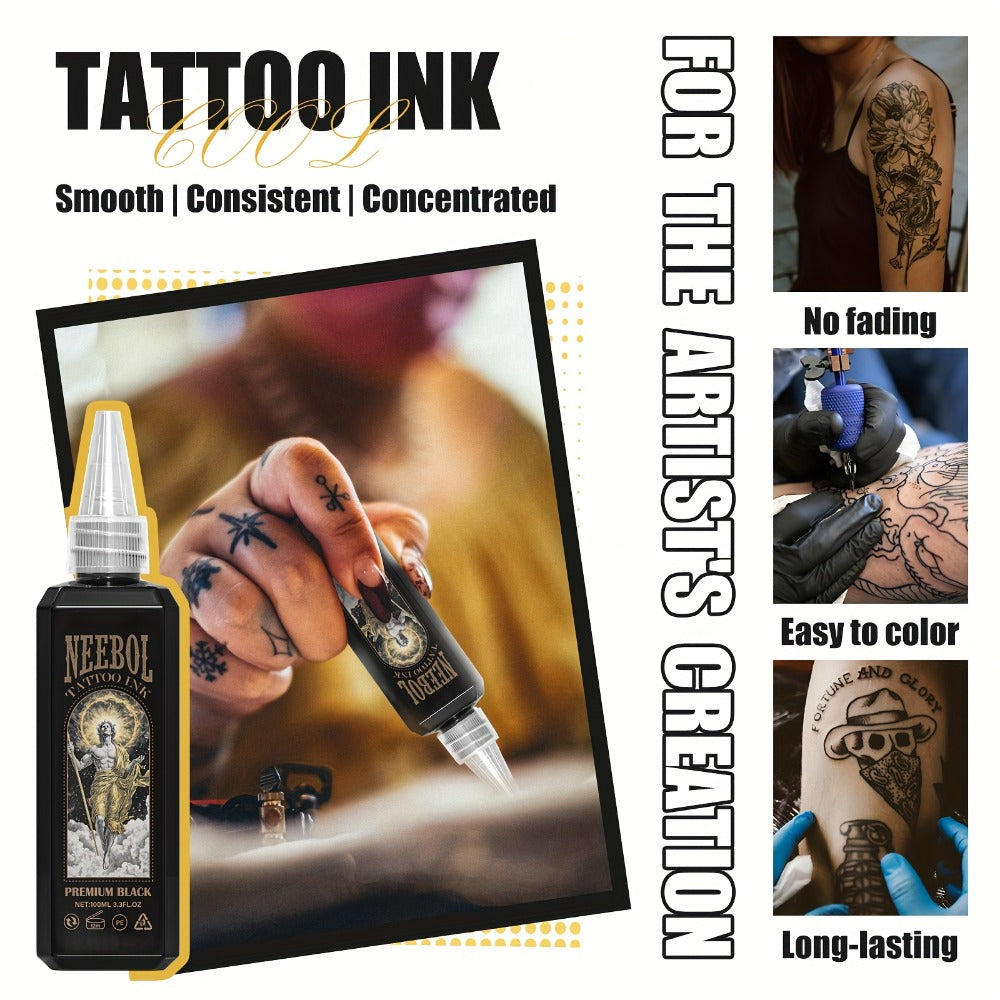 Tattoo Ink Neebol Black 3.38oz 100ml Single Bottle with Black Ink Configuration with Item-Specific Color, Capacity and Bottle Choices