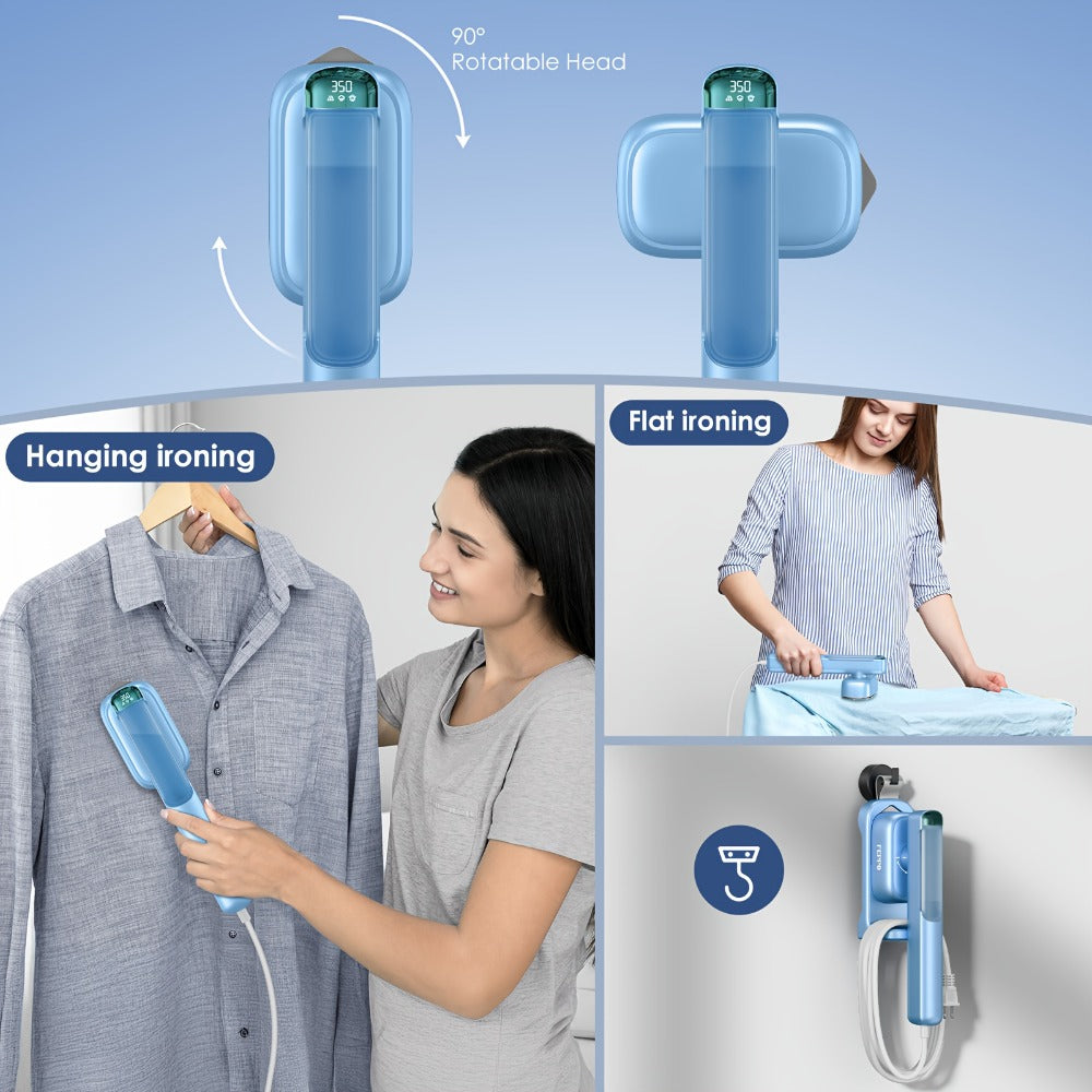 1100W Garment Steamer Handheld Portable Steam Iron 20-Second Rapid Steam 10.14oz Large Water Tank Stainless Steel Panel Wrinkle Remover