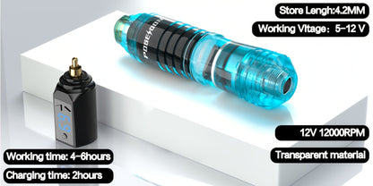 Wireless Tattoo Pen Kit Cordless Tattoo Gun with Power Supply 10 Cartridge Needles 6 Color Inks LCD Screen