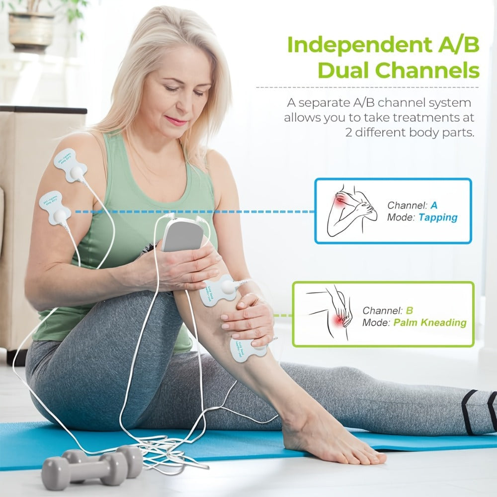 TENS EMS Dual Channel Stimulator Massager, 8 Electrodes for Back, Shoulder & Knee Pain, Recovery