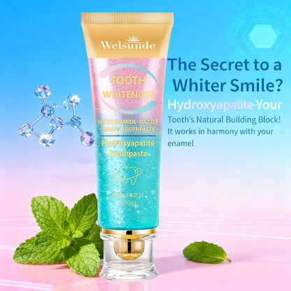100g Mint Peach Toothpaste Tube with Niacinamide and Hydroxyapatite Highlighted on Box and Label
