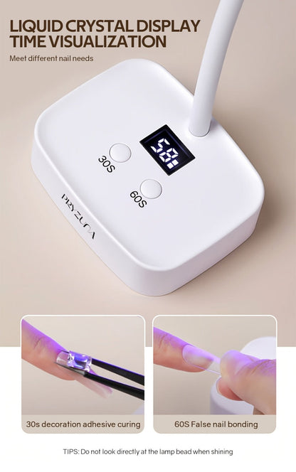 Gooseneck Stand LED Nail Lamp with Nine Dual-Light Beads, LCD Base, Two Timers and Type-C Charging