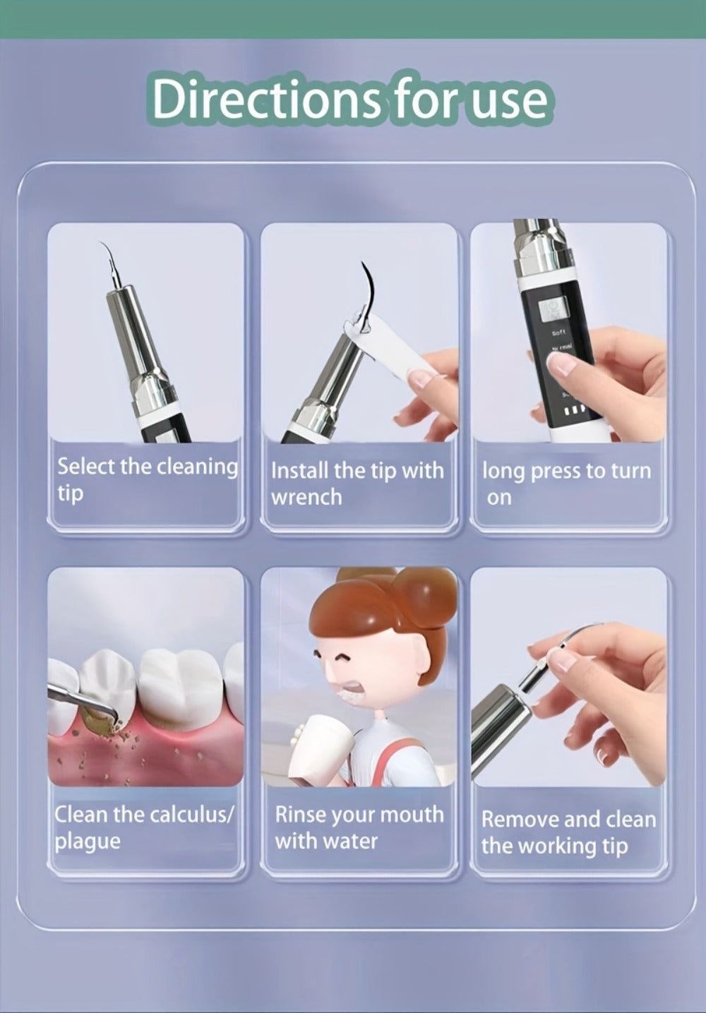 Electric Teeth Cleaner Kit with 2 LED Lights & Mirror, 5 Adjustable Modes, 2 Replaceable Heads