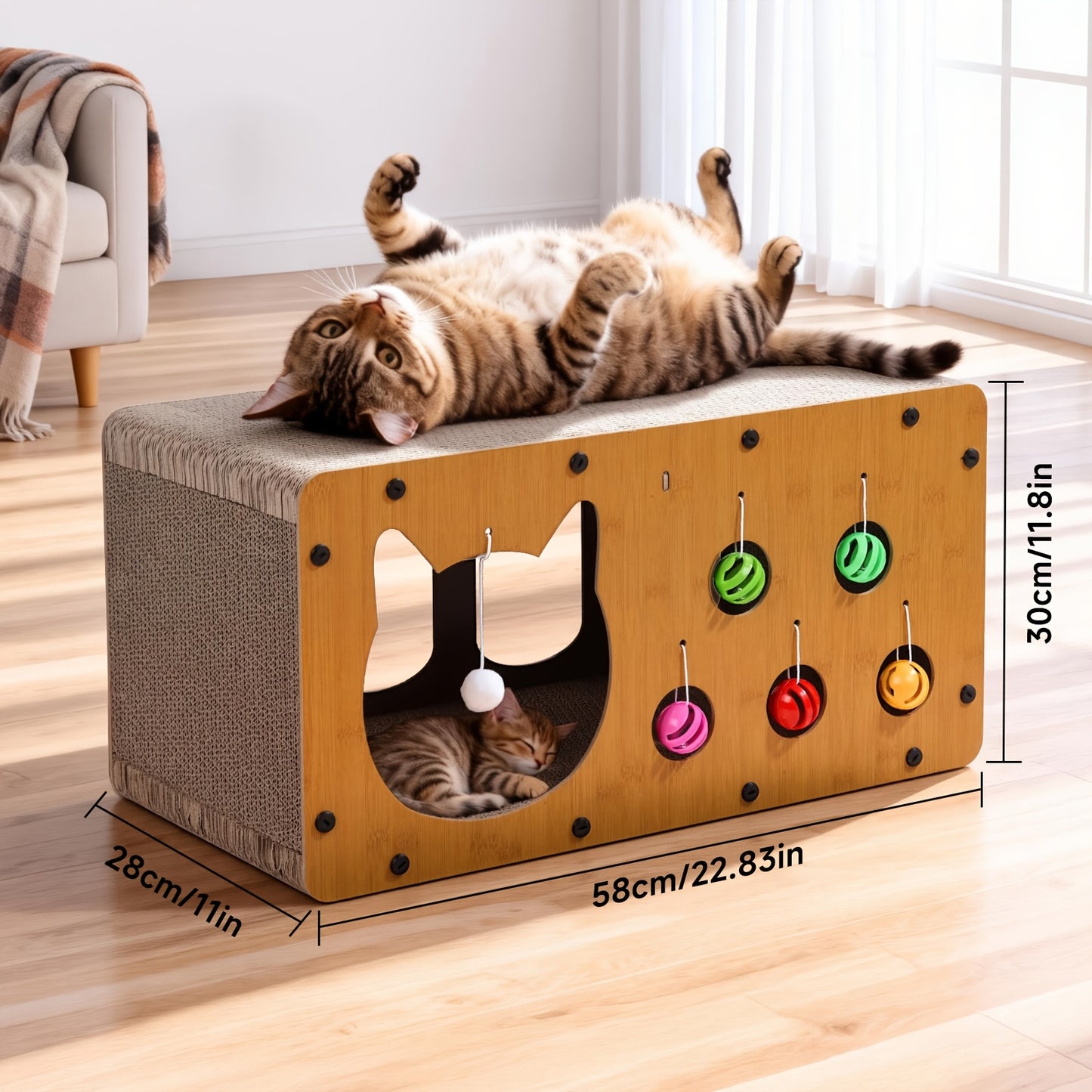 Cat Scratching Board with Interactive Rolling Ball – Multifunctional Cat Furniture for Scratching Playing & Resting