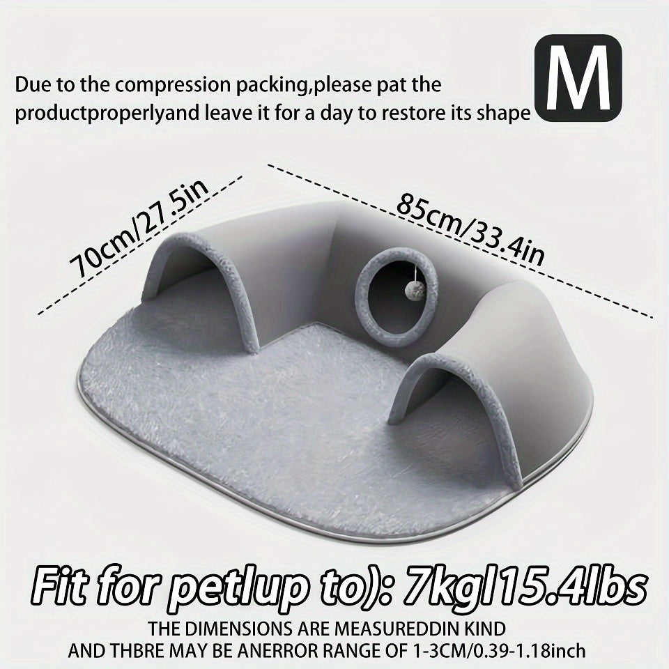 Cat Tunnel Bed 3-in-1 Play Mat & Warm Nest with Non-Slip Base, Durable Chew-Resistant Polyester Cat Bed for Indoor Cats