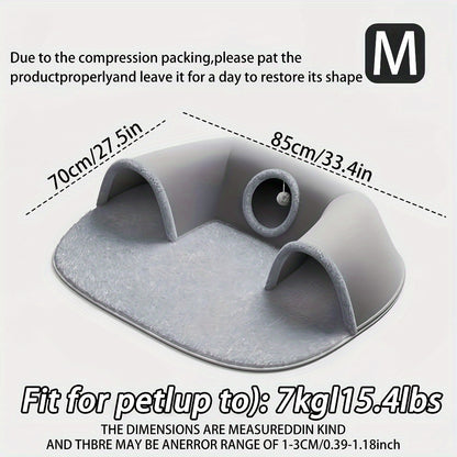 Cat Tunnel Bed 3-in-1 Play Mat & Warm Nest with Non-Slip Base, Durable Chew-Resistant Polyester Cat Bed for Indoor Cats