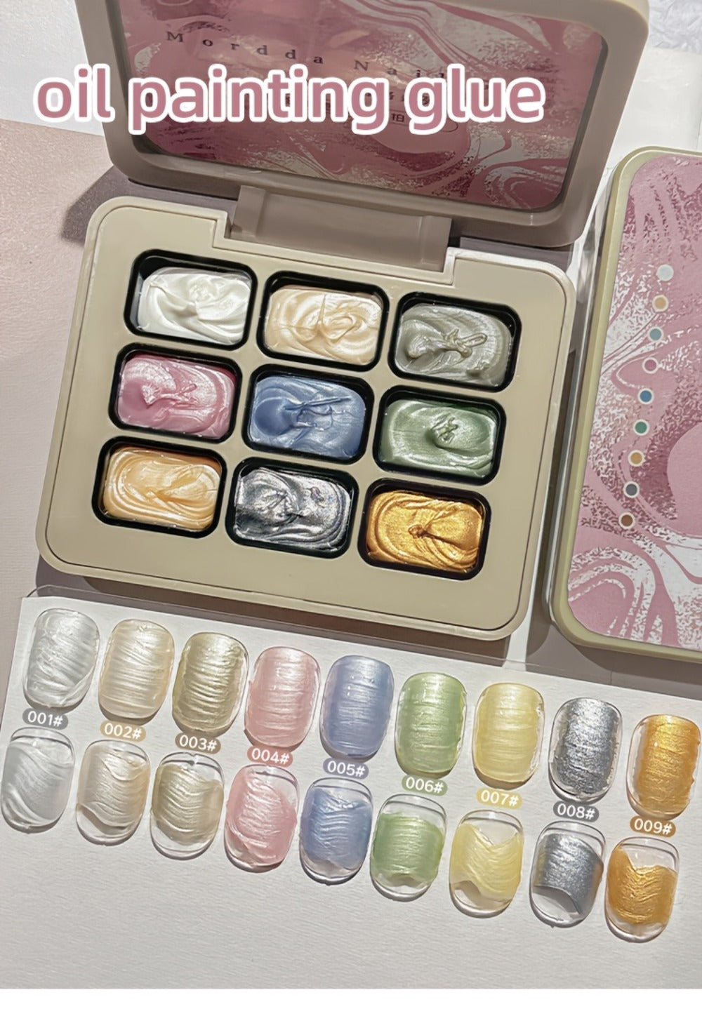 Pearlescent Nail Gel 9-Grid Shell Shimmer Mother of Pearl Cream Oil Painting Gel Polish Set – Multicolor Glitter Iridescent Spiral Design