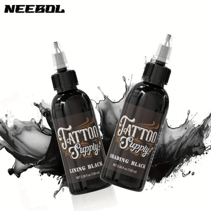 Neebol Super Black Tattoo Ink Darkest Outlining Shading Blending Fade-Resistant Professional Body Art Pigment for Artists & Beginners 100ml